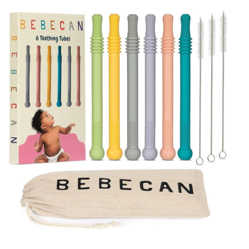 Teething Sticks for Babies 0-36 Months - Super Soft Silicone Teethers in 6 Vibrant Colors, Infant Teething Relief, Multicolored Teething Tubes Baby Gift Teethers