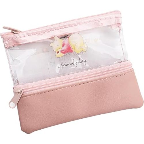 Winnie-Bear-Pooh Double Zipper Pouch - Versatile Zipper Bag Organizer for Stationery, Cosmetics & More, Transparent Compartment for Easy View, Compact & Cute Design, Ideal for Bags, 4.72 x 3.93 inch