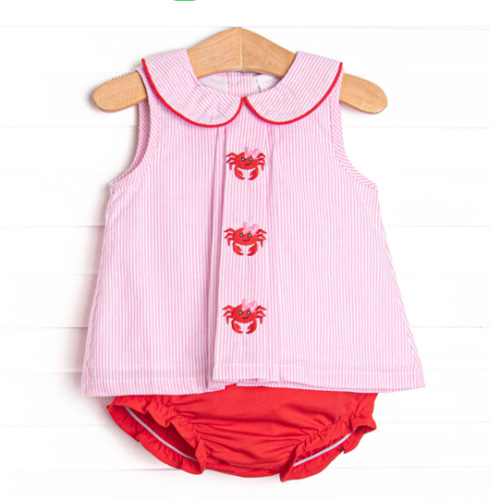Crustacean Critter Embroidered Diaper Set, Pink – Stitchy Fish