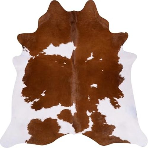 ecowhides 100% Genuine Brazilian Cowhide Rug, Brown and White - One-of-a-Kind Natural Hide, Luxury Cowskin Leather Area Rug Décor, 7 x 6 ft