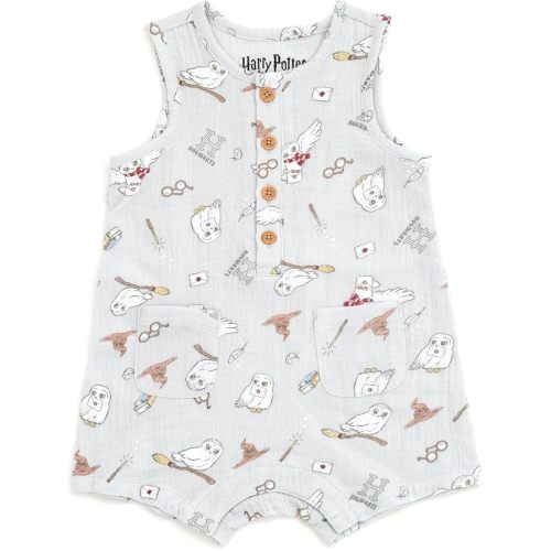 Harry Potter Hedwig Newborn Baby Boys Henley Romper Pale Gray 3-6 Months