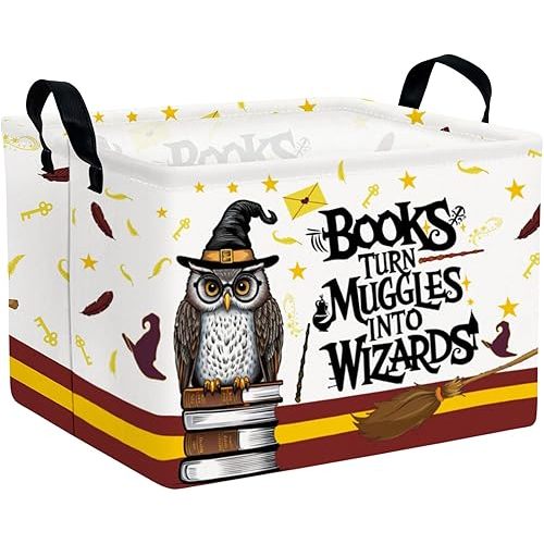 Kid Rectangle Magic Decor Basket Nursery Baby Gift Basket Feather Hat Book Broomstick Toy Storage Bin (Wand Owl)