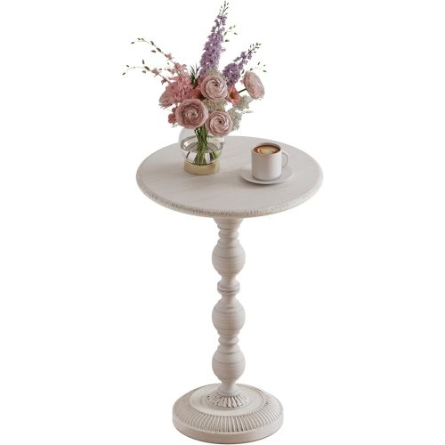 White Metal Side Table,Antique Pedestal Table for Living Room | Retro Round Drink Table,Small round side Table,Vintage white accent table for Living Room, Bedroom, Corners