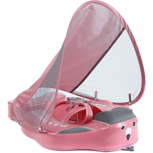 Mambobaby Float with Canopy – Baby Swim Float with Tail, Non-Inflatable Solid Baby Float, Upgraded Soft Waterproof Skin-Friendly Leather Infant Swim Float (Deluxe Edition Pink)