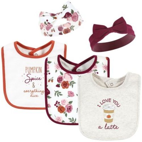 Hudson Baby Infant Girl Cotton Bib and Headband or Caps Set, Pumpkin Spice, One Size