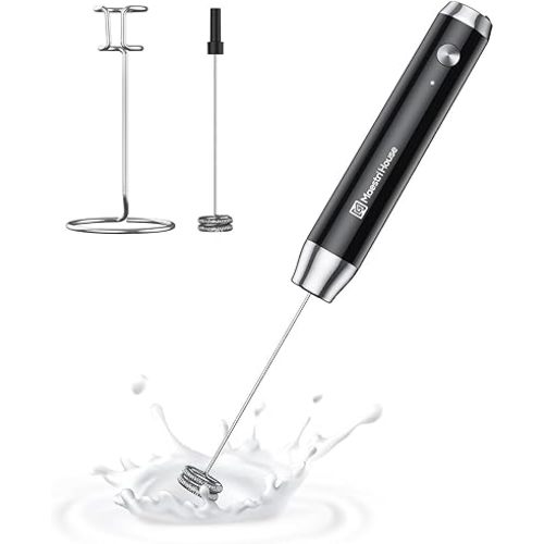 Maestri House Rechargeable Milk Frother with Stand, LunaFro Handheld Electric Foam Maker Waterproof Detachable Stainless Steel Whisk Drink Mixer Foamer for Lattes, Cappuccino