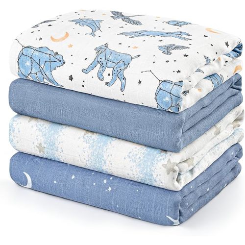GLLQUEN BABY Muslin Swaddle Blankets 4-Pack Breathable Receiving Blankets (35" x 40") Soft Baby Blankets for Girls and Boys Newborn Essentials Muslin Burp Cloths Swaddle Wrap Baby Gift(Cosmos)