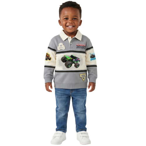 Monster Jam Toddler Boy Long Sleeve Rugby Shirt, Sizes 12M-5T
