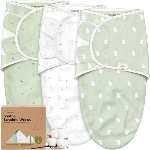 3-Pack Organic Baby Swaddle Sleep Sacks - Swaddles for Newborns, Infant 0-3 Months, Baby Girls, Boys, Soft & Snug Newborn Sleep Sack, Nursery Swaddling Blankets (Bunnies, OS)