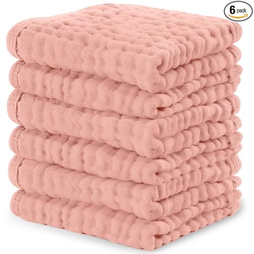 Comfy Cubs Muslin Baby Washcloths 10"x10" 6 Pk - Bold Blush