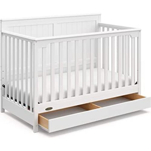 Graco Hadley 5-in-1 Convertible Crib with Drawer (White) – GREENGUARD Gold Certified, Crib with Drawer Combo, Full-Size Nursery Storage Drawer, Converts to Toddler Bed, Daybed