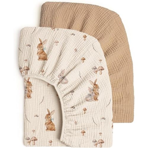 Lulumoon Crib Sheet Muslin for Baby: Soft Cotton Crib Sheets Fitted for Toddler Girl and Boy - Breathable Crib Mattress Sheet