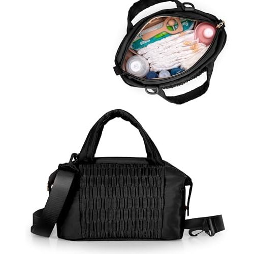 Marscamd Small Crossbody Diaper Bag Tote with 2 Bottle Pockets, Lightweight Baby Bag for Girl & Boy with Shoulder Strap