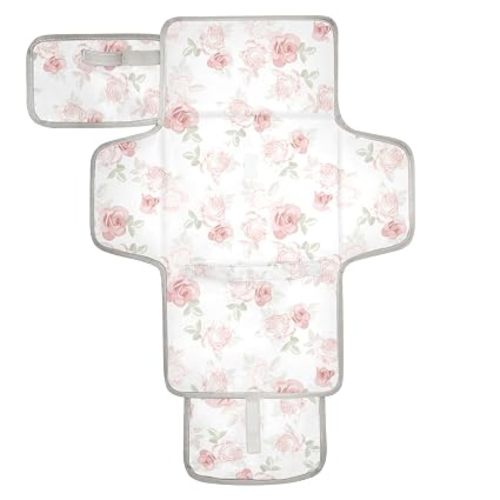 Pink Roses Portable Diaper Changing Pad with Wipes Holder