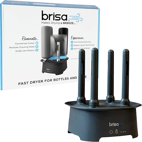 Bottle Drying Rack by Brisa - Powered Drying for Bottles, Reusables, and Containers - Baby Bottle Dryer with Hot Air Drying Technology - Home Essential Drying Rack Kitchen Tool - Gray