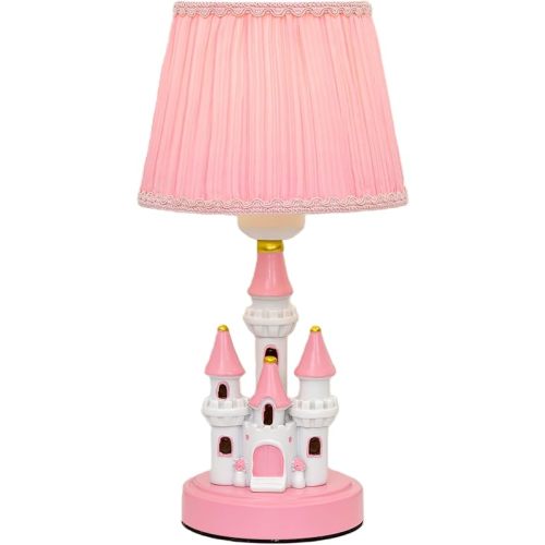 Ecliptix Kids Table Lamp, Adorable 14 Inch Castle Style Kids Desk Lamp, Pink Bedside Lamp Ideal for Girls Bedroom Decor, Includes LED Bulb(Pink Pleated Fabric Lampshade)
