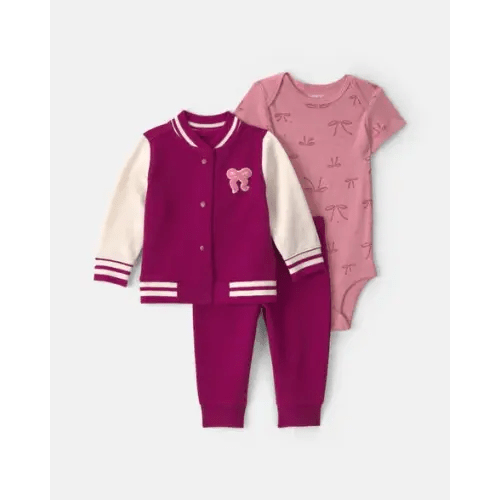 Baby Girl 3-Piece Bow French Terry Layering Set - Pink | Carter's