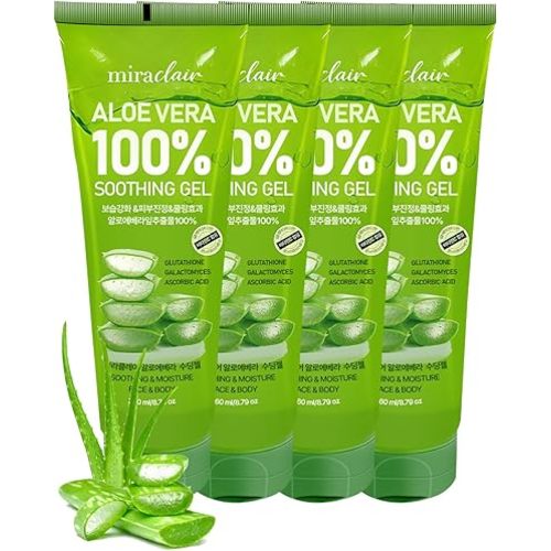 MIRACLAlR Aloe Vera Gel,100% Pure Aloe Gel for Face, Body,After Sun Skin Care, Moisturizer- Durable Moisturizing Hydrating Soothing, Squeeze-on Mask, Made in Korea, Travel Size, 8.79 oz