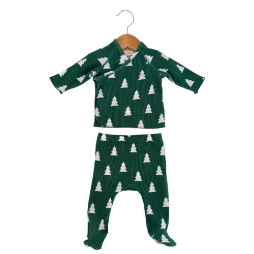 Organic Waffle Kimono & Pant Set, Spruce Trees