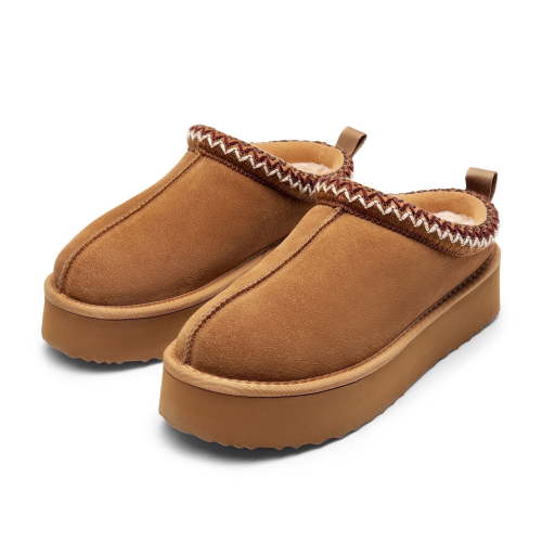 BURUDANI Women's Suede Platform Slip-on Slippers Clog Winter Warm Shoes Chestnut Size 8 (Runs Small-Size Up!)