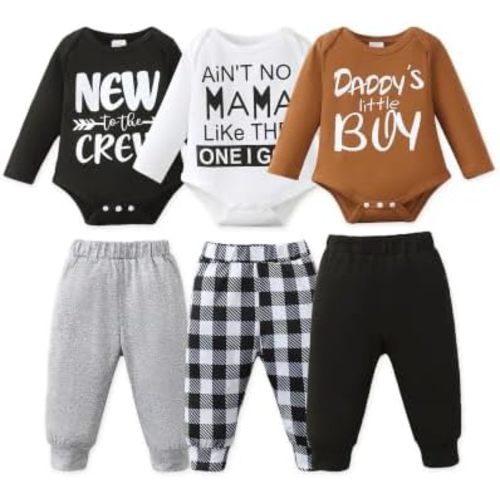 NZRVAWS Newborn Baby Boy Clothes Infant Boy Outfits Romper Pants Set 6 Pcs 0 3 6 9 12 Months
