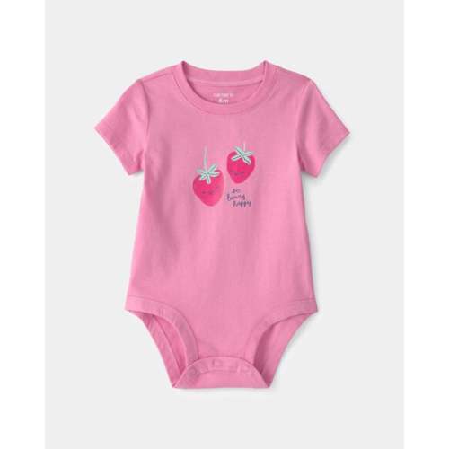 Baby Girl 'So Berry Happy' Strawberry Graphic Bodysuit - Pink | Carter's