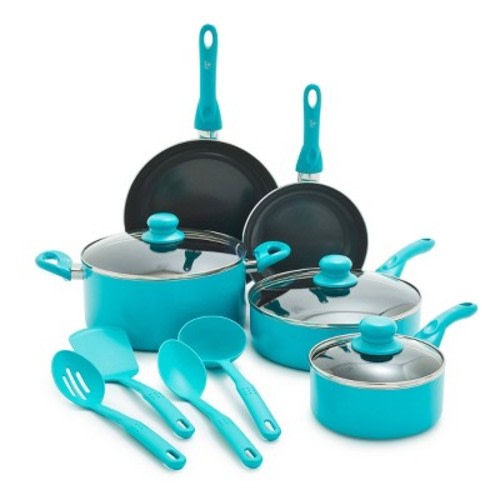 GreenLife Essentials 12pc Ceramic Nonstick Aluminum Cookware Set Caribbean Blue: Induction Compatible, Dishwasher-Safe