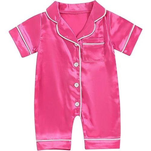 Multitrust Newborn Baby Boy Girl Silk Pajamas Short Sleeve Button Up Satin Pjs One Piece Romper Onesie Shorts Baby Sleepwears