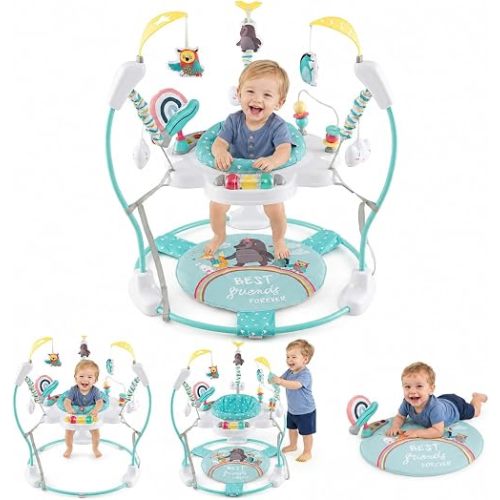 HONEY JOY Baby Bouncer Activity Center, Infant Jumper and Table w/ 360° Rotary Seat, 3 Adjustable Heights, Mat, Music, Lights, Sounds & Developmental Toys, Activity Center for Babies 6+ Months, Blue