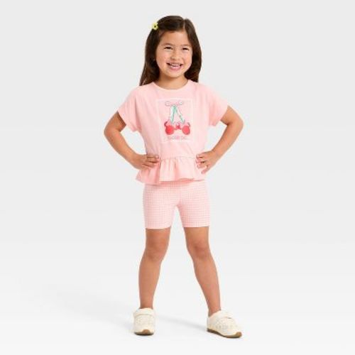 Toddler Girls' 2pc Disney Minnie Mouse Cherry T-Shirt & Biker Shorts Set - Pink 2T