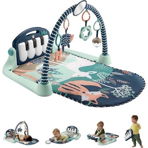 Fisher-Price Baby Playmat Kick & Play Piano Gym with Musical and Sensory Toys for Newborn to Toddler, Navy Fawn