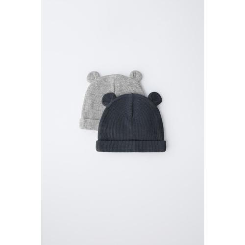 TWO-PACK OF WAFFLE KNIT EAR HATS - Ecru / Brown | ZARA United States