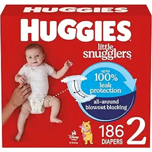 Huggies Size 2 Diapers, Little Snugglers Baby Diapers, Size 2 (12-18 lbs), 186 Count (3 Packs of 62), Packaging May Vary
