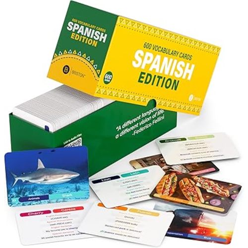 Tarjetas flash de vocabulario en español, 600 tarjetas a todo color [edición actualizada 2023] recurso educativo de aprendizaje de idiomas, palabras de memoria y vista, juego como juego, niños, escuela primaria, aula, escuela en casa