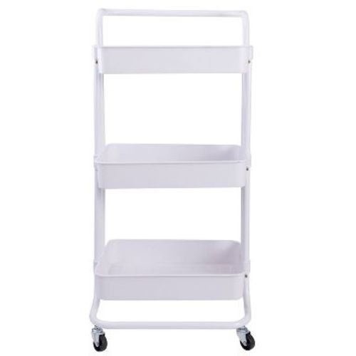 Organize It All 3 Tier Storage Rolling Metal Utility Cart with Basket and Wheels White