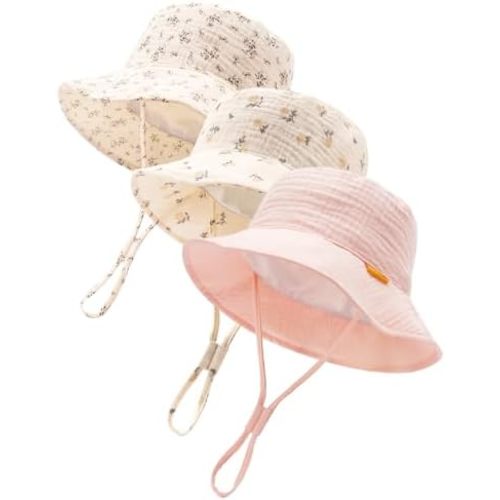 FURTALK Baby Sun Hat Muslin Cotton Toddler Bucket Hat for Girls Boys Wide Brim UPF 50+ Summer Beach Hats