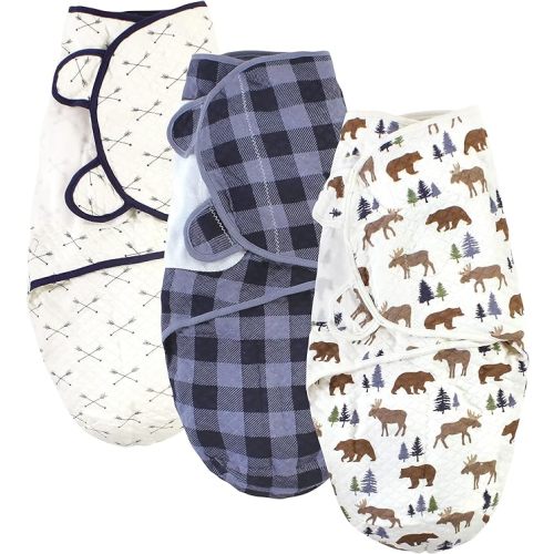 Hudson Baby Unisex Baby Quilted Cotton Swaddle Wrap 3pk, Moose Bear, 0-3 Months