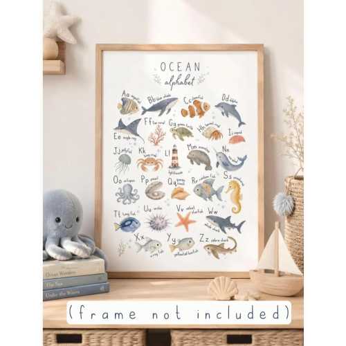 Ocean Alphabet A-Z Print | Under the Sea Nursery Wall Art | Coastal ABC Poster for Kids