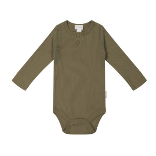 Organic Cotton Modal Long Sleeve Bodysuit - Fir Bark – Jamie Kay USA