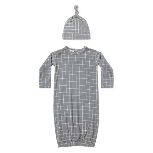 Bamboo Baby Gown & Hat Set, Grid
