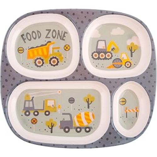 Stephen Joseph, Melamine Dinner Plate for Kids, Toddler Plastic Mealtime Divided Plates, Dinnerware Dishes Set for Picky Eaters Boy and Girls, Construction