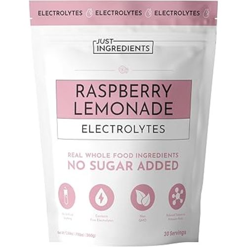 Raspberry Lemonade Electrolytes – 30‑Serving Hydration Drink Mix with Coconut Water, Essential Minerals & Real Fruit Flavors – Sweetened with Monk Fruit & Stevia – No Artificial Ingredients
