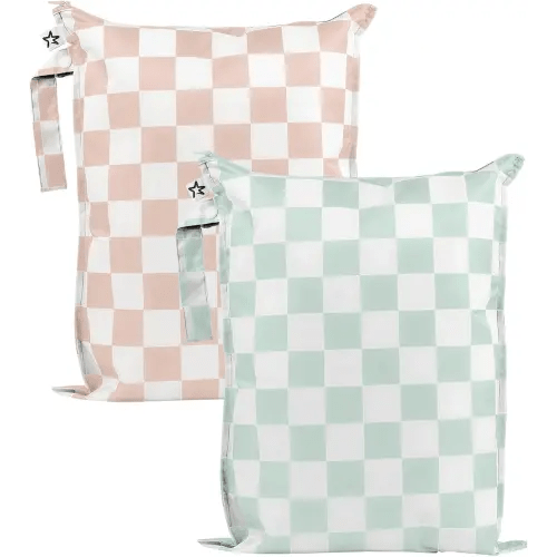 Tiny Twinkle Wet Dry Bag – 2 Pack Reusable Waterproof & Mess Proof Wet Bags for Swimsuits & Travel, Baby Towels & Beach Essentials,a Diaper Bag Must-Have(Unisex Checkers)