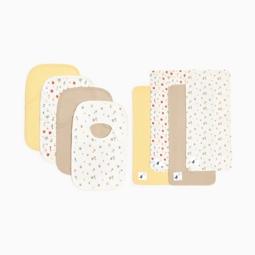 Small Story Organic Cotton Lap Bib & Burp Cloth 8-Piece Gift Set - Veggie Garden