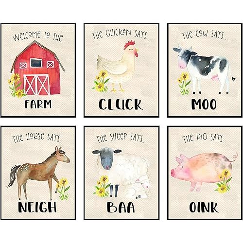 Silly Goose Gifts Barn Animal Nursery Wall Art Barn Decor for Baby Kids Class Room - Set of 6 Prints 8x10 (Welcome To The Farm)