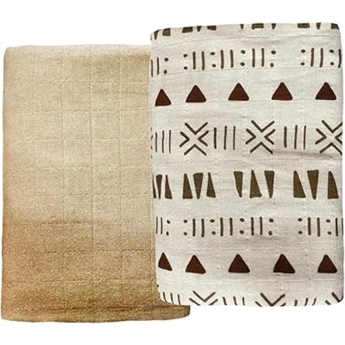 Leyl&Ari Baby Swaddle Blanket, Organic Cotton Muslin Swaddle Blanket for Newborn, Swaddle Wrap for Baby, 47 x 47 Inches, Gray (Aztec Pattern/Ombre)
