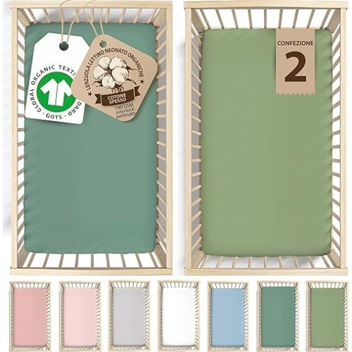 GOTS Organic Bassinest Sheet for Baby Delight Bassinet Sheets 33x20, Made with Plush, Softest Turkish Cotton, 2-Pack Bedside Sleeper Mattress Pad Cover, for Maxi-COSI, Angelbliss, Beside Me Dreamer