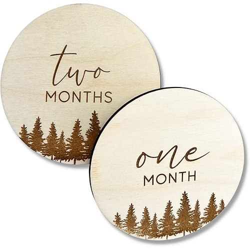 Forest Themed Baby Milestone Signs, PNW Wooden Monthly Picture Props, Newborn Photos, Pine Tree Wood Disc, First Year, Woodland Fresh 48, Forest Birth Announcement