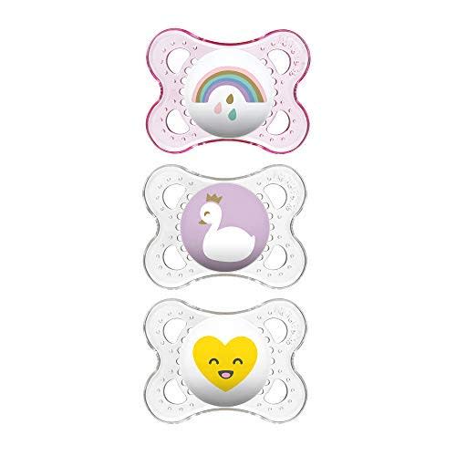 MAM Clear 0-6 Month Pacifiers Value Pack (3 Pack), 0-6 Months Baby Girl Pacifiers, Best Pacifier for Breastfed Babies