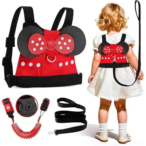 Lehoo Castle Toddler Harness with Leash, 3-in-1 Toddler Leash with Anti Lost Wrist Link for Toddlers, Kid Leashes for Girls, Baby Leashes for Toddlers (Minnie)